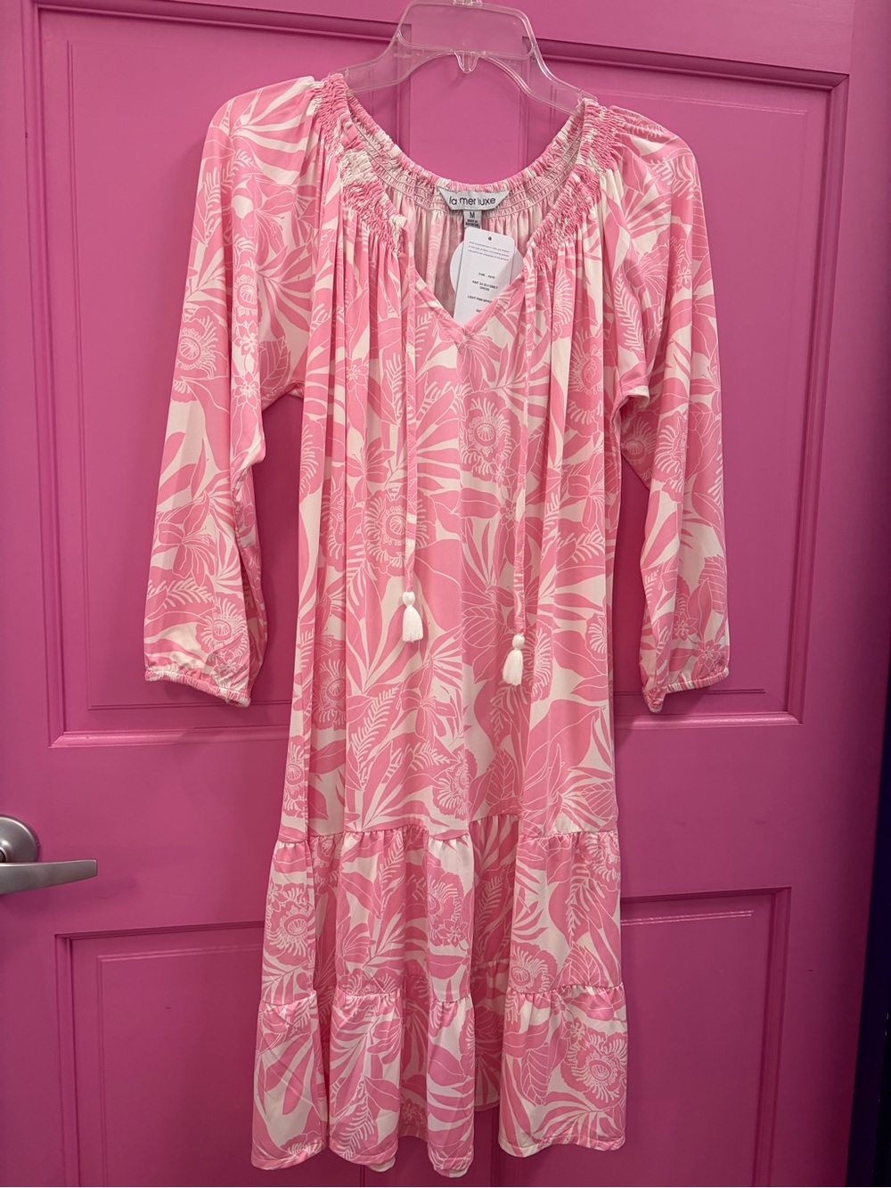 NWT Pink & Cream Floral Tassel Boho Dress